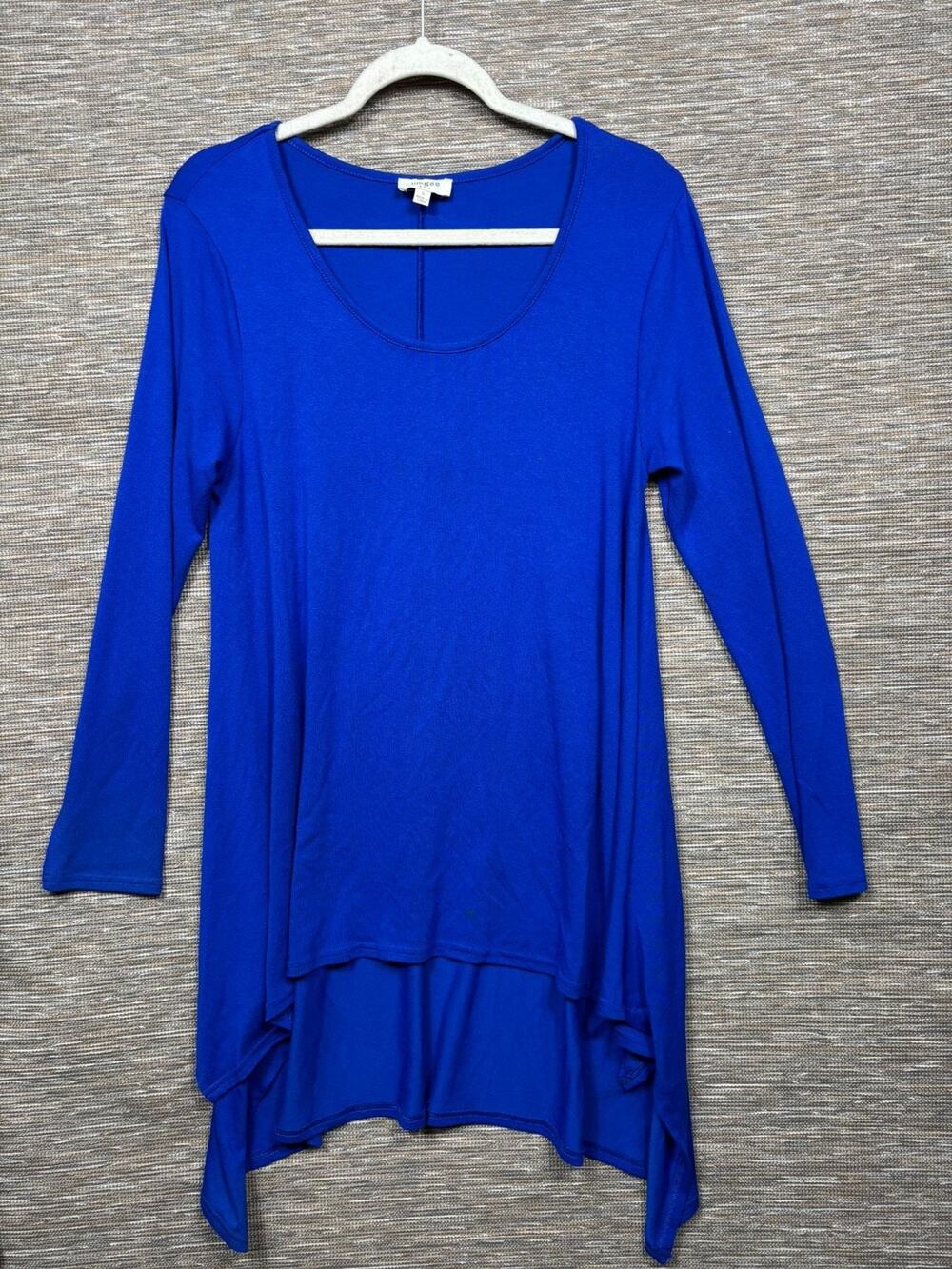 Umgee High Low Tunic Blouse Womens Size S Royal Blue Flowy Boho Long Sleeve